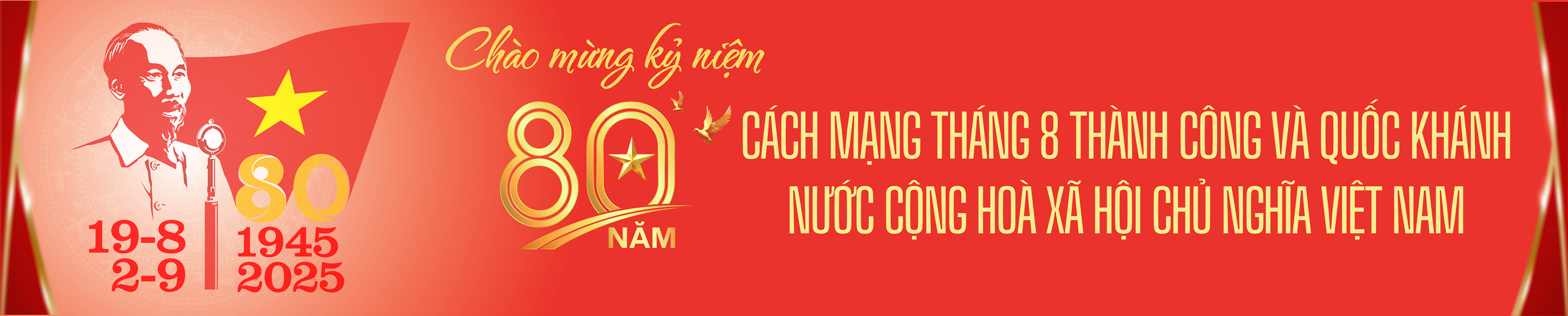 Banner Chúc mừng Kỷ niệm 80 năm Ngày Quốc khánh Việt Nam Trang trọng Đỏ vàng 1000 x 300 mm 1000 x 250 mm 001