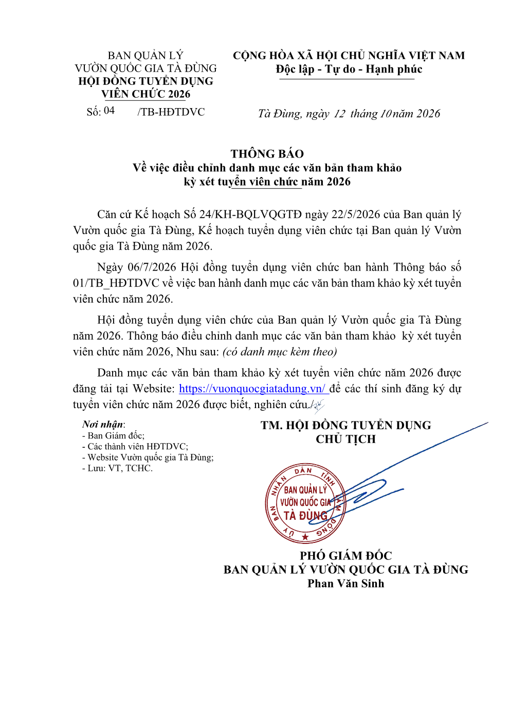 THONG BAO DIEU CHINH DANH MUC TAI LIEU 1