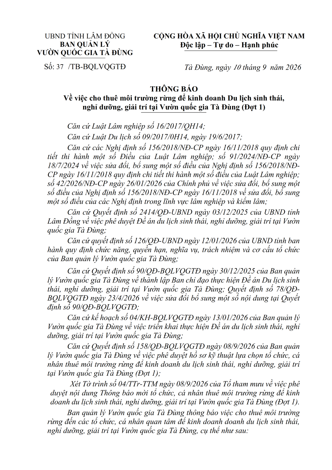 8. THÔNG BÁO CHO THUÊ MTR 001